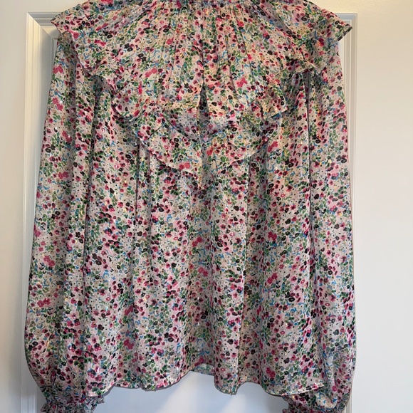 Boden Ditsy Print Floral Blouse Metallic Fleck Sparkle sz XL ( us 16-18) - Picture 5 of 8